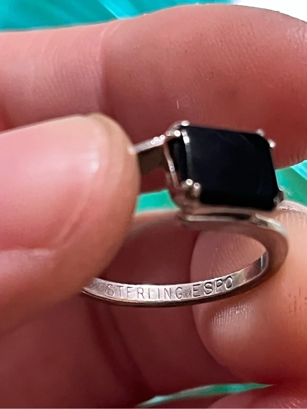 Vintage Joseph Esposito Sterling Silver 925 Black Onyx Emerald Cut Size 5.5